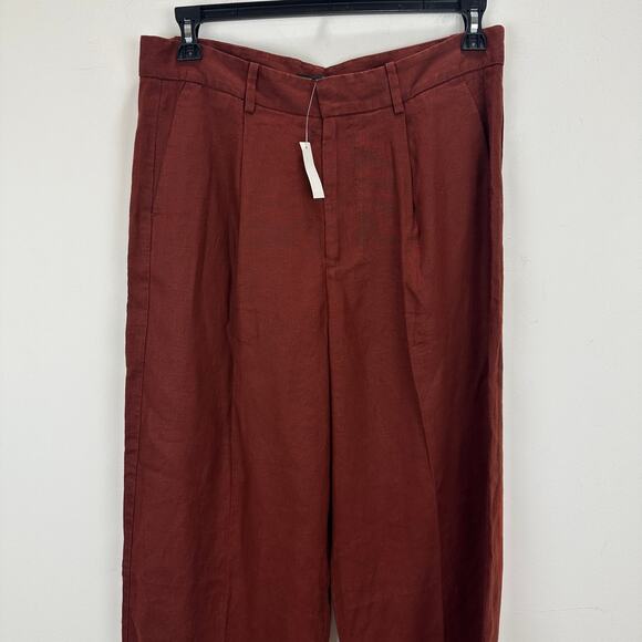 Madewell Slouchy Straight Pants in 100% Linen Henna Brown Relaxed US 10 NWT - Picture 8 of 15